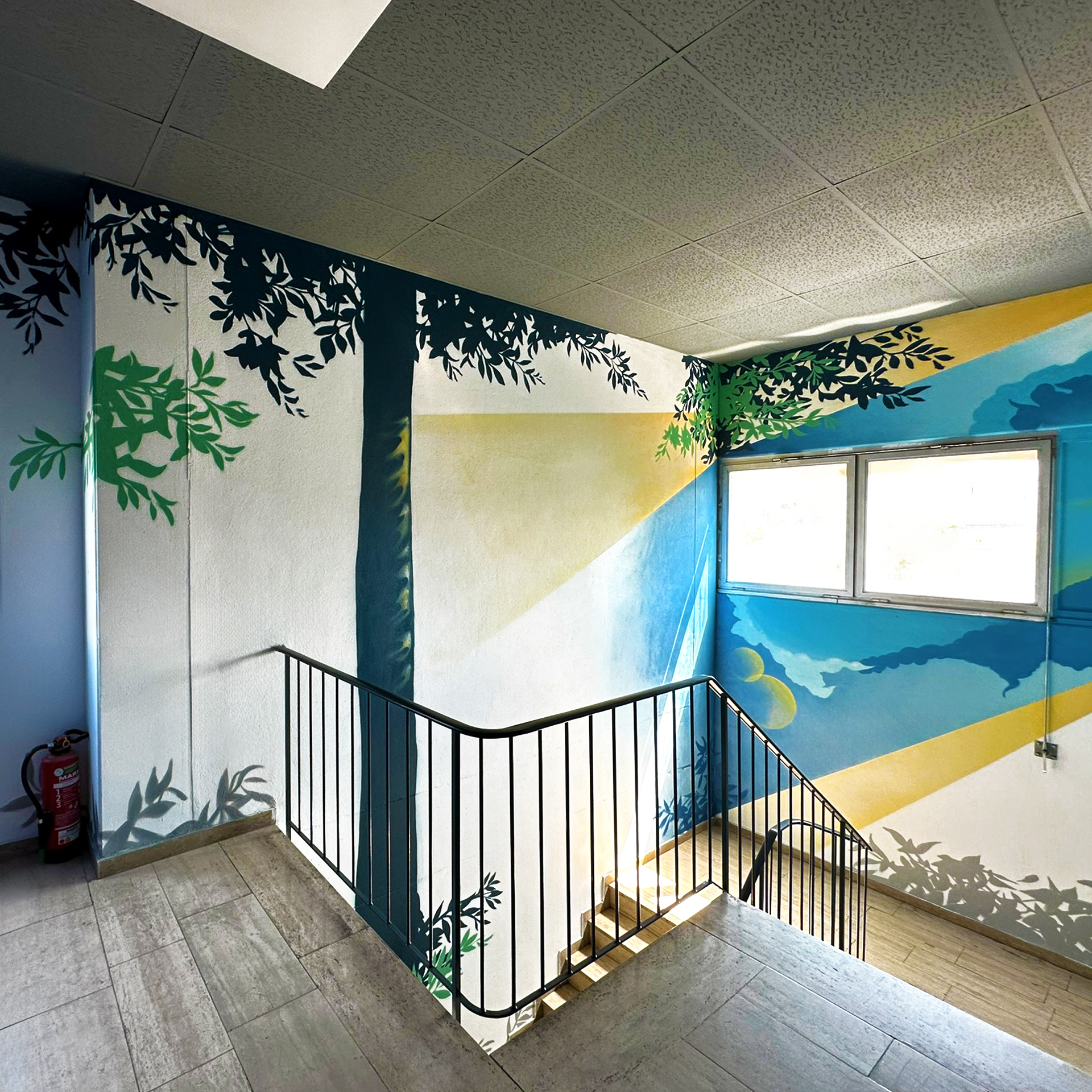 TommaTec GmbH, art wall, treetops, staircase, graffiti, Gestaltung Ludwig, theartof_JBL